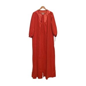 NOS Lorraine Vintage Housecoat Lounger Robe Button Front 80s Red Velour L Satin